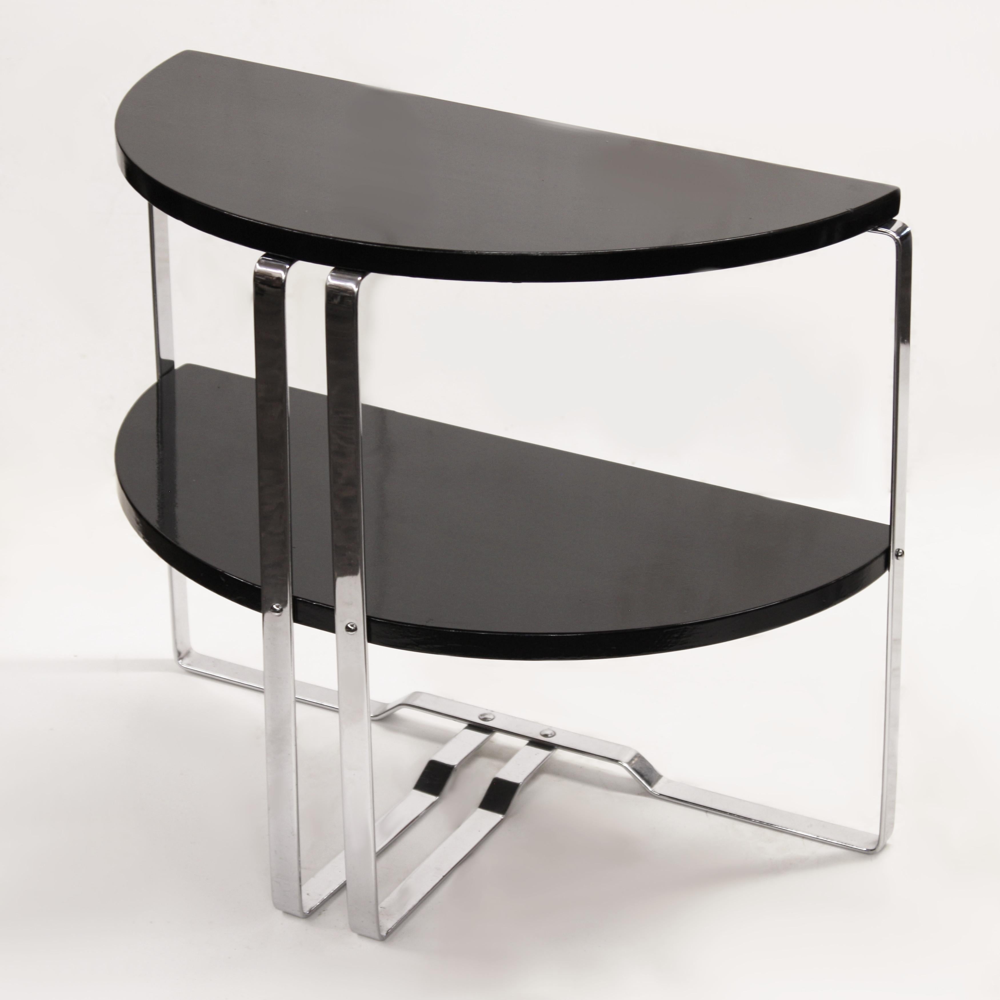 Pair of Art Deco Bauhaus Demilune Chrome End Side Tables by Wolfgang Hoffmann In Good Condition In Lafayette, IN