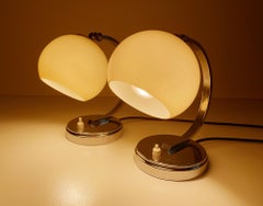 Pair of Art Deco Bauhaus Table Lamps Lights, Chrome Opaline  Glass, 1930s