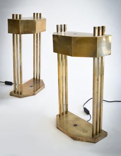 Paire de lampes de table Art Déco Bauhaus en laiton par Marcel Breuer, Exposition 1925