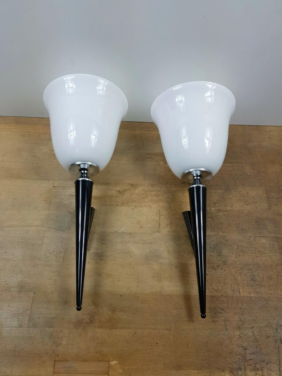 Lacquered Pair of Art French Deco Torchiere Wall Sconces, 1950s For Sale