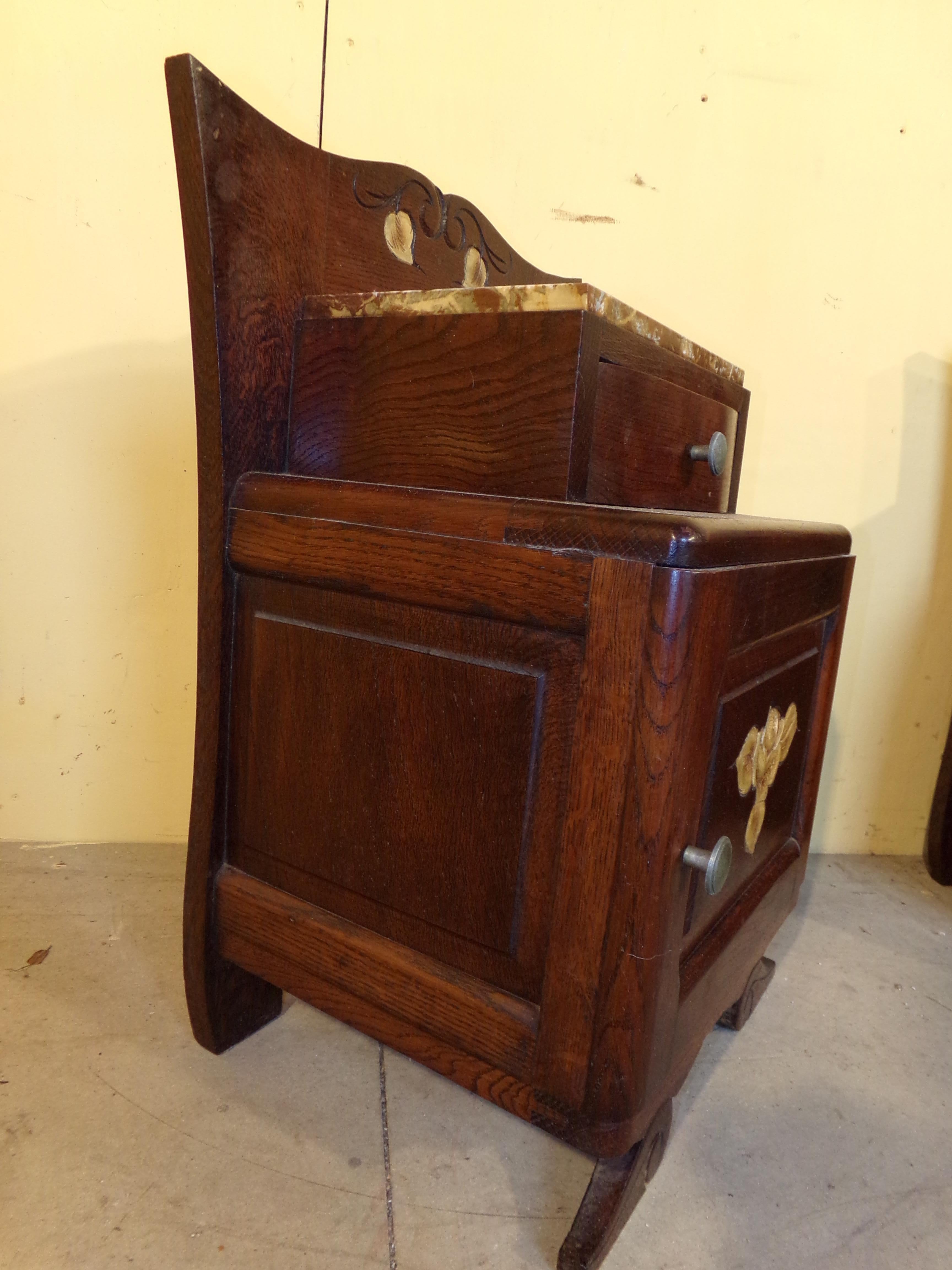 Carved Pair of Art Deco Bedside Cabinets For Sale