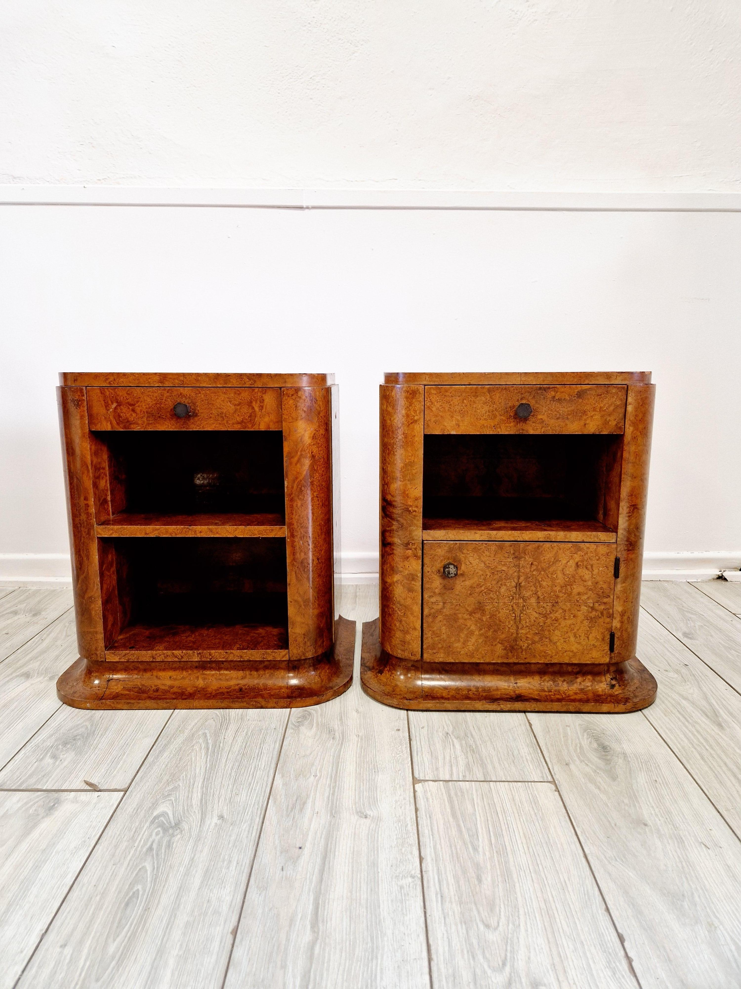 Walnut Pair of Art Deco Bedside Cabinets For Sale