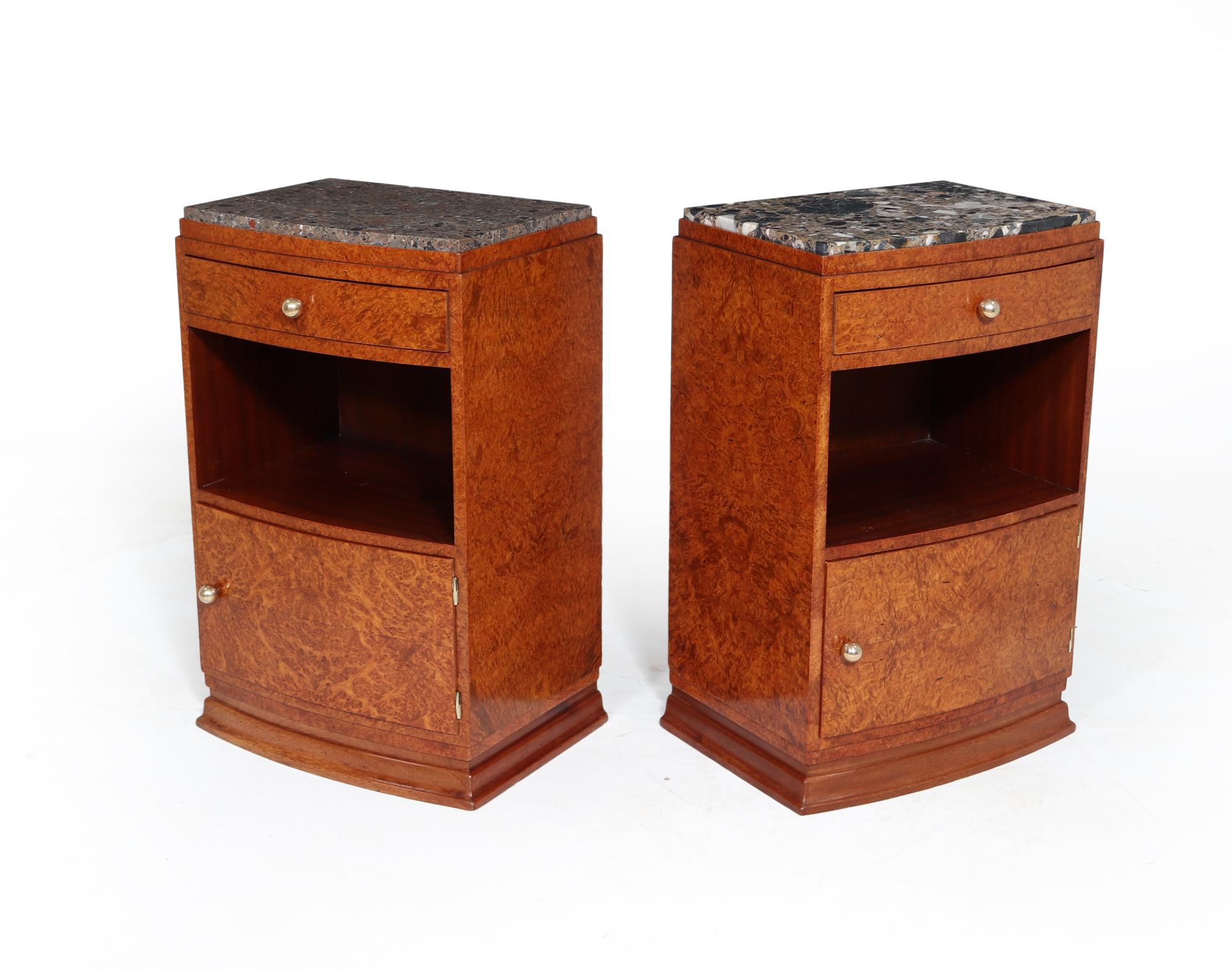 Pair of Art Deco Bedside Cabinets in Amboyna For Sale 8