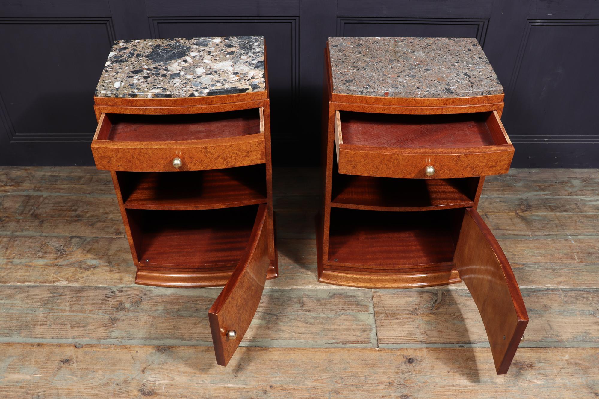 French Pair of Art Deco Bedside Cabinets in Amboyna For Sale