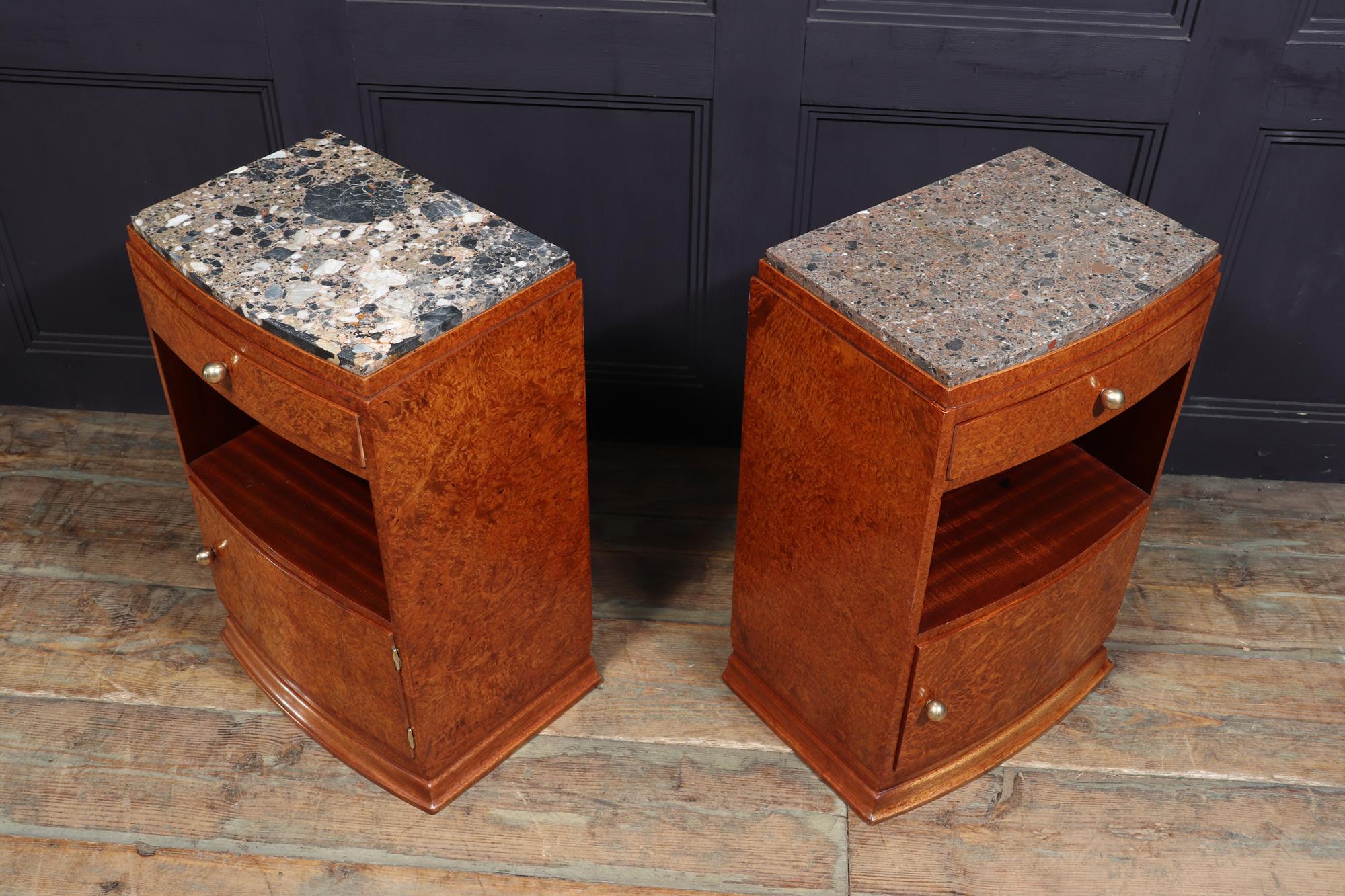 Pair of Art Deco Bedside Cabinets in Amboyna For Sale 1