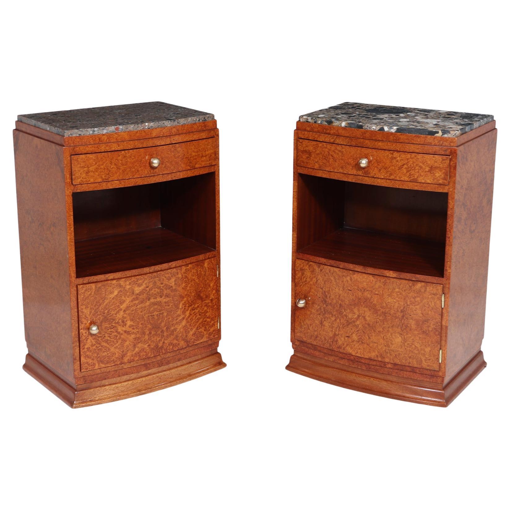 Pair of Art Deco Bedside Cabinets in Amboyna For Sale