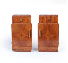 Pair of Art Deco Bedside Cabinets in Amboyna & Marble, French, 1930s