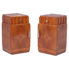 Vintage Pair of Art Deco Bedside Cabinets in Amboyna & Marble, French, 1930s