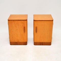 Pair of Art Deco Bedside Cabinets in Birds Eye Maple and Walnut