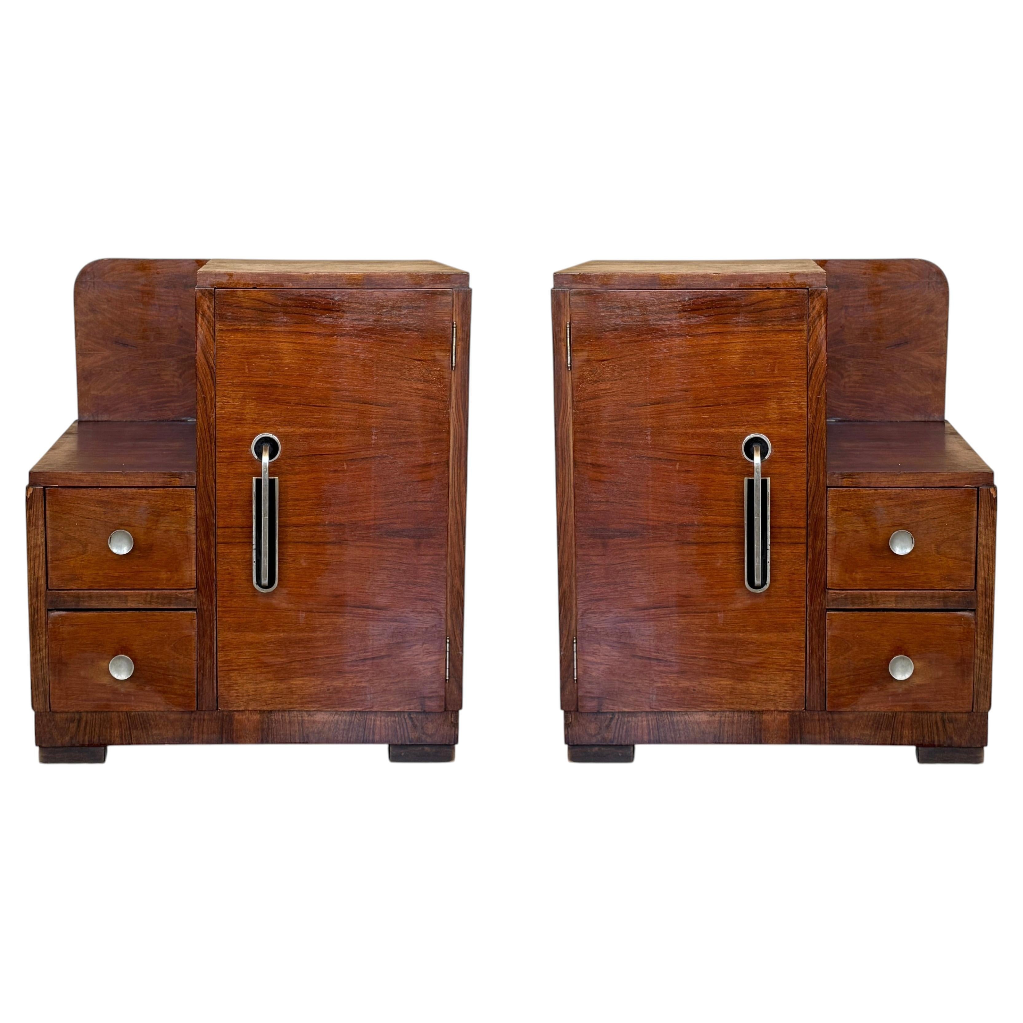 Pair of Art Deco Bedside Cabinets in Mahogany Veneer For Sale