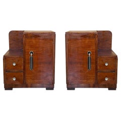 Pair of Art Deco Bedside Cabinets in Mahogany Veneer
