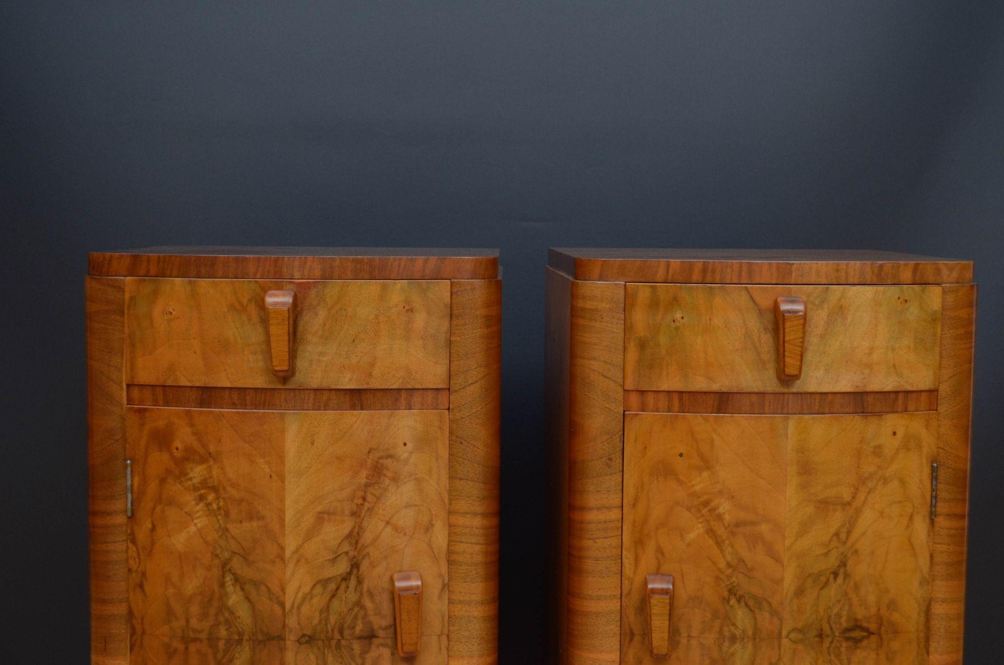 Pair of Art Deco Bedside Cabinets in Walnut 1