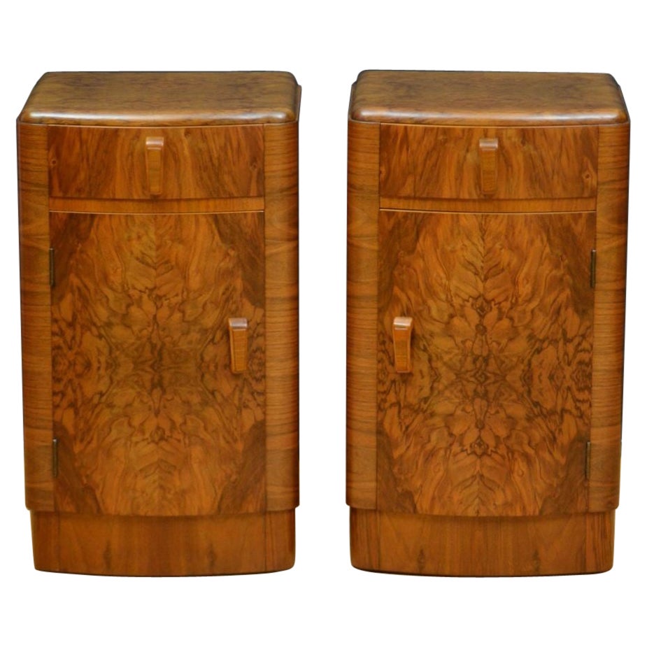Pair of Art Deco Bedside Cabinets in Walnut