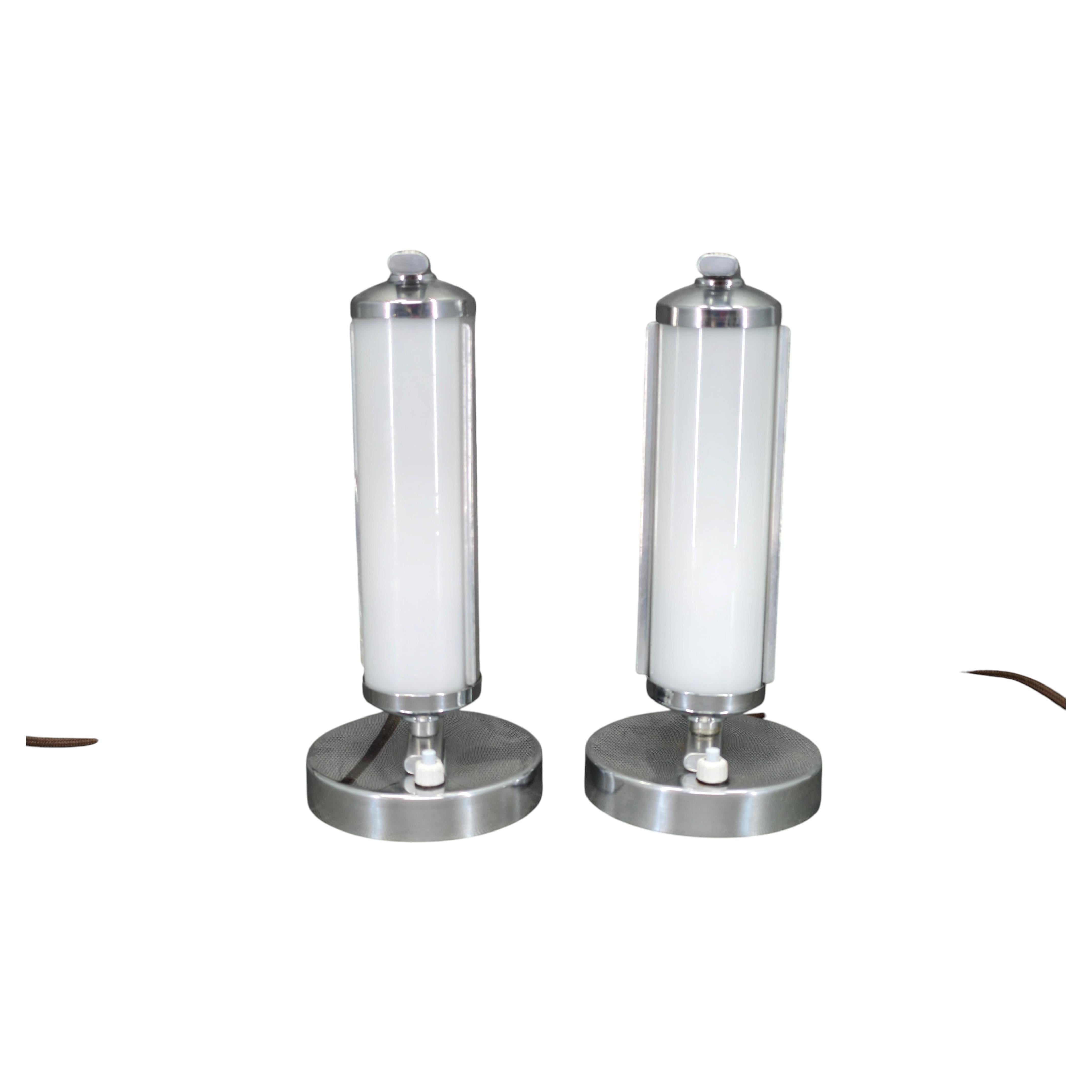 Pair of Art Deco Bedside Lamps, Czechoslovakia, 1930s