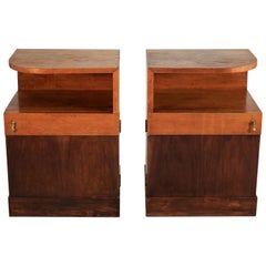 Pair of Art Deco Bedside Pedestals, Oak and Mahogany