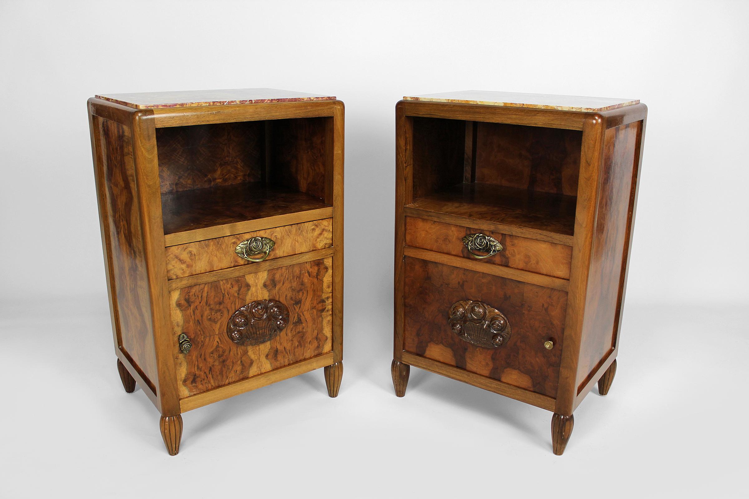 French Pair of Art Deco Bedside Tables by Ateliers Gauthier-Poinsignon, circa 1920-1930 For Sale