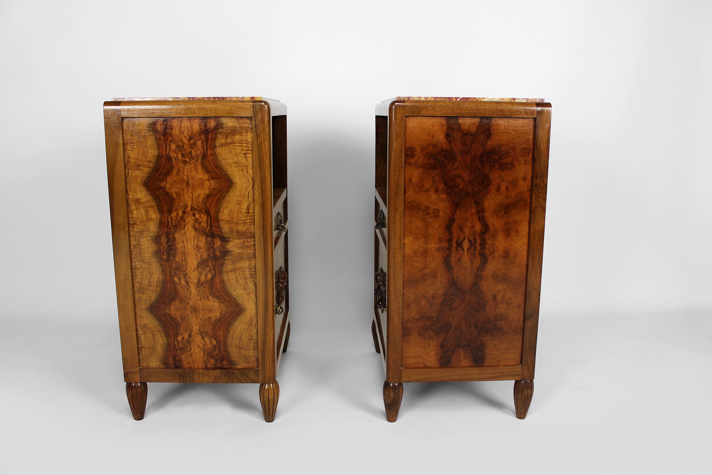 Pair of Art Deco Bedside Tables by Ateliers Gauthier-Poinsignon, circa 1920-1930 In Good Condition For Sale In VÉZELAY, FR