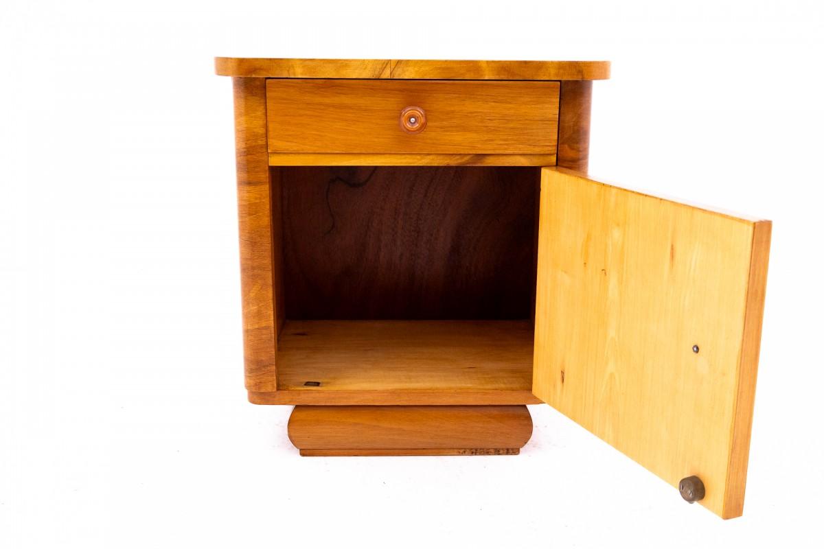 Walnut Pair of Art Deco bedside tables from the 1950s, Poland. After renovation.