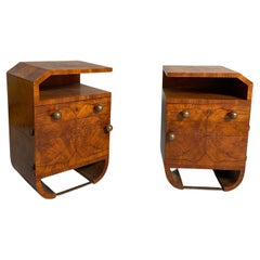 Pair of Art Deco bedside tables in briar, Italian night tables, 1930s