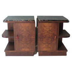 Antique Pair of Art Deco Bedside Tables in Burlwood, Belgium 1930s