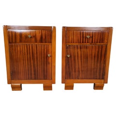 Pair of Art Deco Bedside Tables in Mahogany and Brass