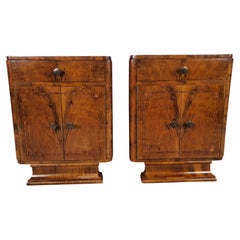 Vintage Pair of Art Decò Bedside Tables in Threaded Walnut