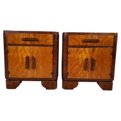 Pair of Art Decò Bedside Tables in Walnut and Maple