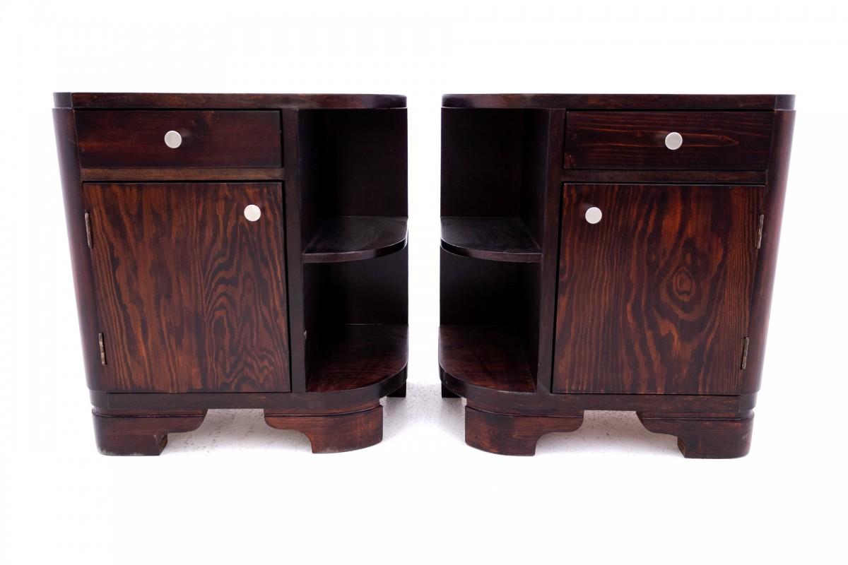 Polish Pair of Art Deco bedside tables, Poland, 1950s.