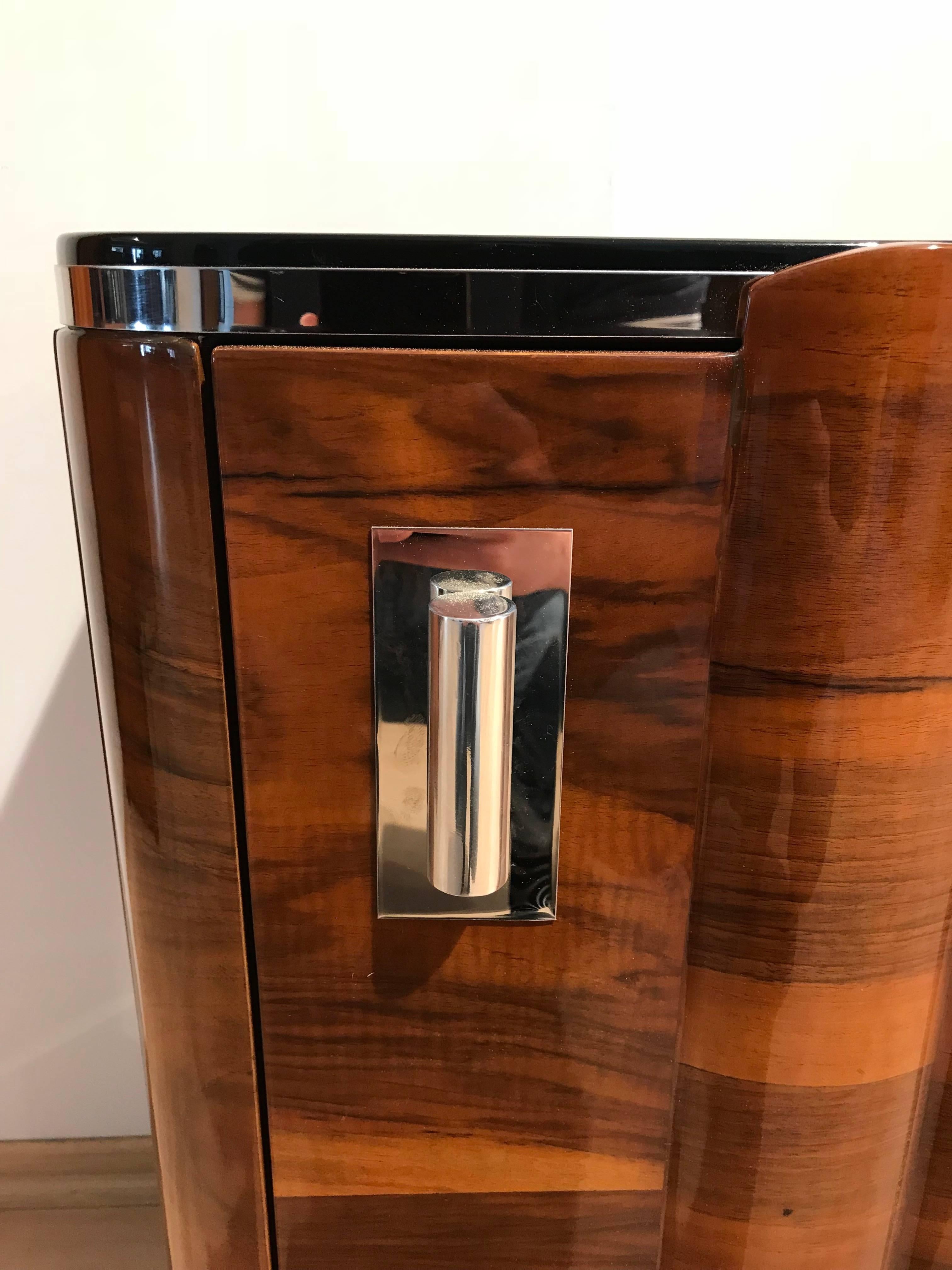 Pair of Art Deco Bedside Tables, Walnut/Black/Metal, France circa 1930 1