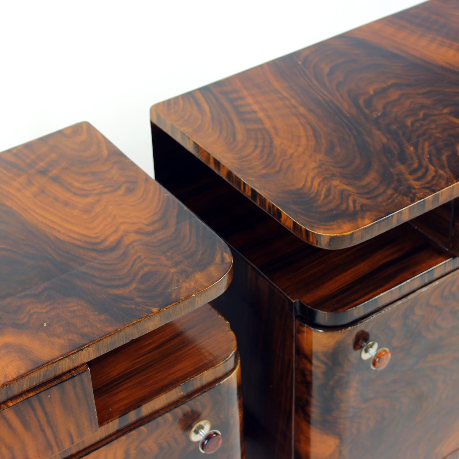 Mid-20th Century Pair Of Art Deco Bedside Tables With Faux Wood Graining, Czechoslovakia, 1940s For Sale
