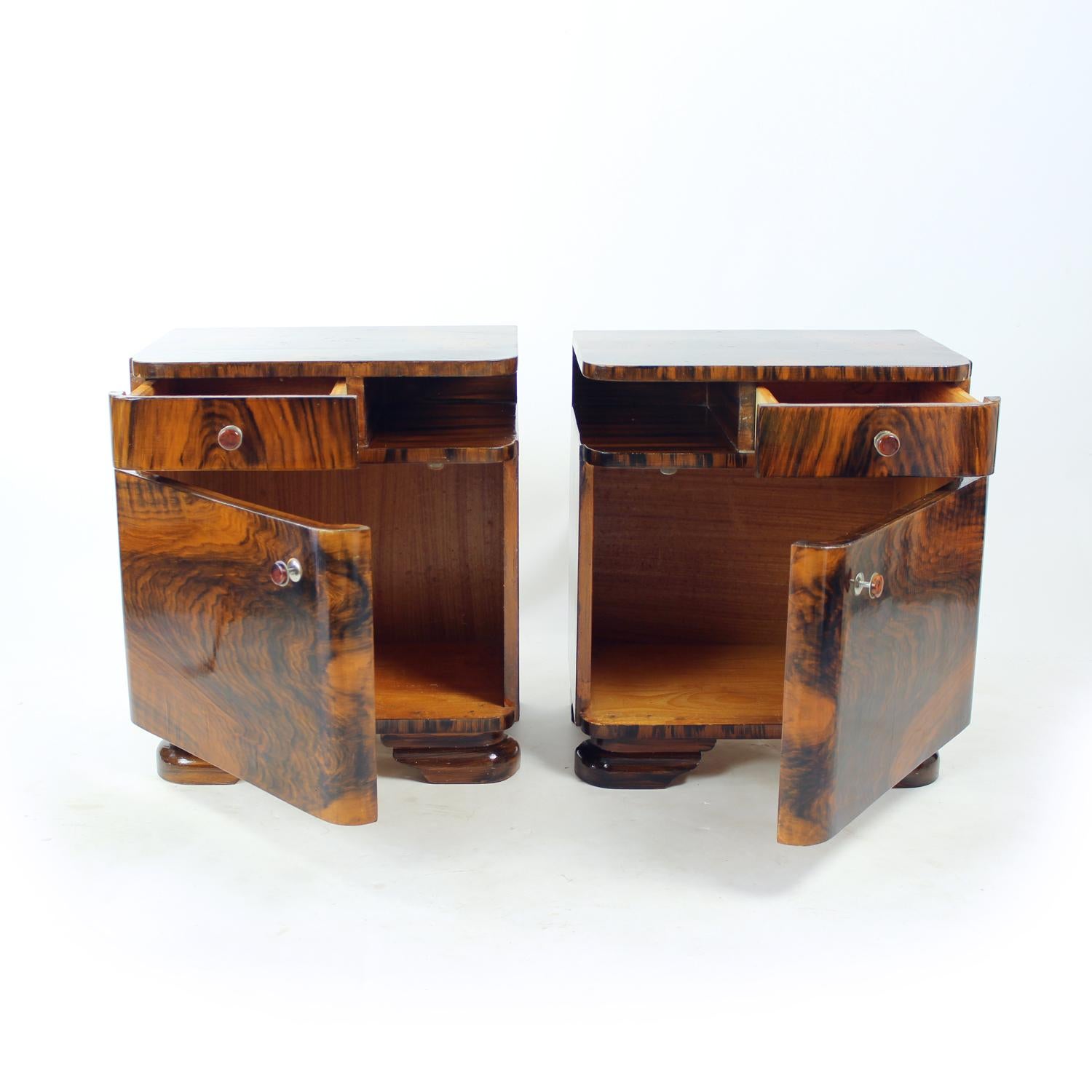 Pair Of Art Deco Bedside Tables With Faux Wood Graining, Czechoslovakia, 1940s For Sale 3