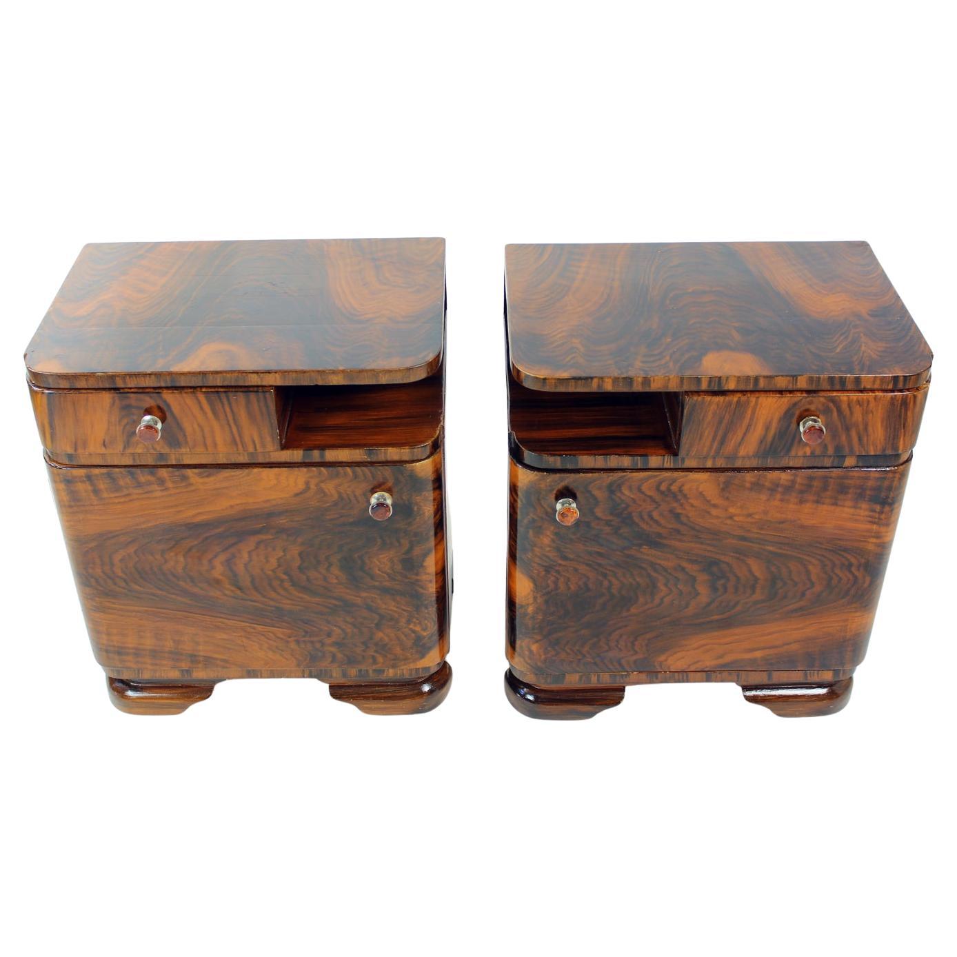 Pair Of Art Deco Bedside Tables With Faux Wood Graining, Czechoslovakia, 1940s For Sale