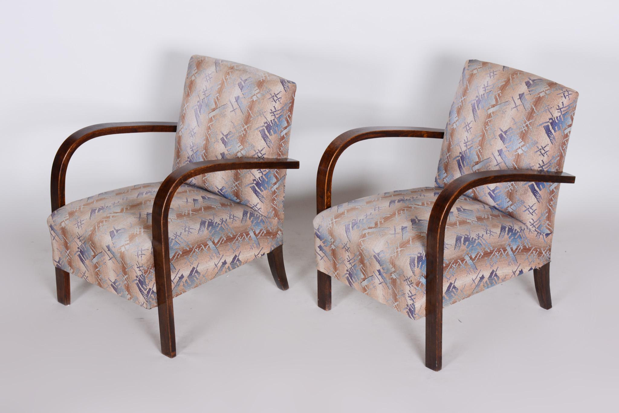 Pair of Art Deco Beech Armchairs, 1920s, Czechia, Original Preserved Condition In Good Condition In Horomerice, CZ