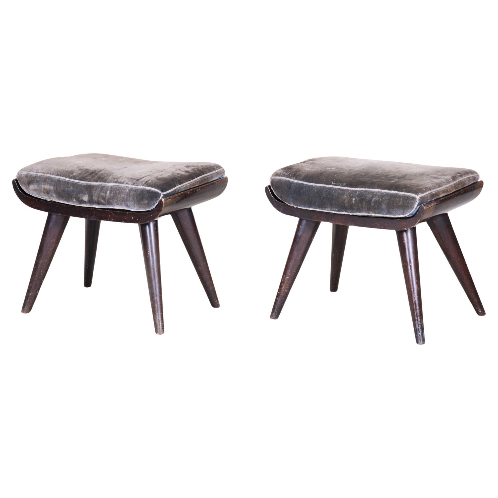 Pair of Art Deco Beech Stools, Original Preserved Condition, Czech, 1920s For Sale