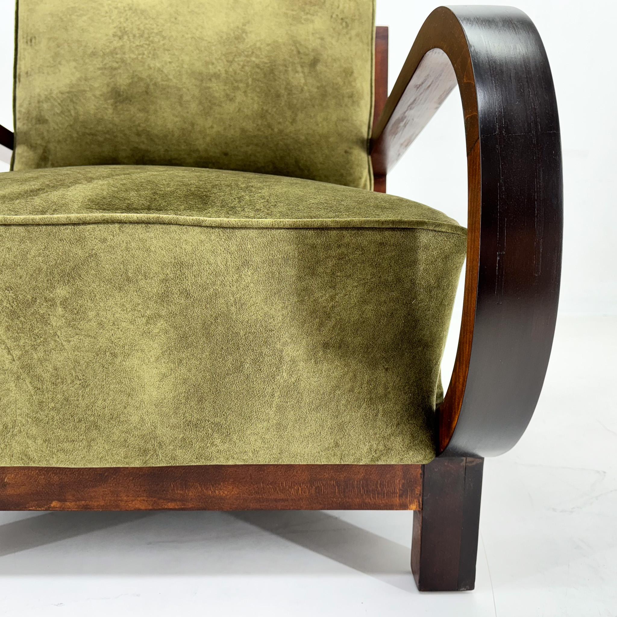 Pair of Art Deco Beech Wood Armchairs, 1930's, Newly Upholstered For Sale 11