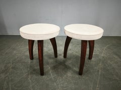 Paar Hocker aus Buchenholz im Art déco-Stil, 1940er Jahre, neu gepolstert