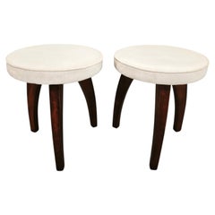 Paar Hocker aus Buchenholz im Art déco-Stil, 1940er Jahre, neu gepolstert