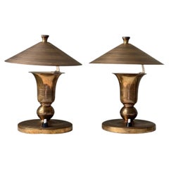 Pair of Art Deco Belgian Brass Table Lamps by Gersyl, 1930