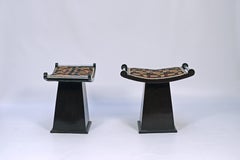Art Deco T-Shaped Benches in Black Gloss Wood & Metal, France, 1930
