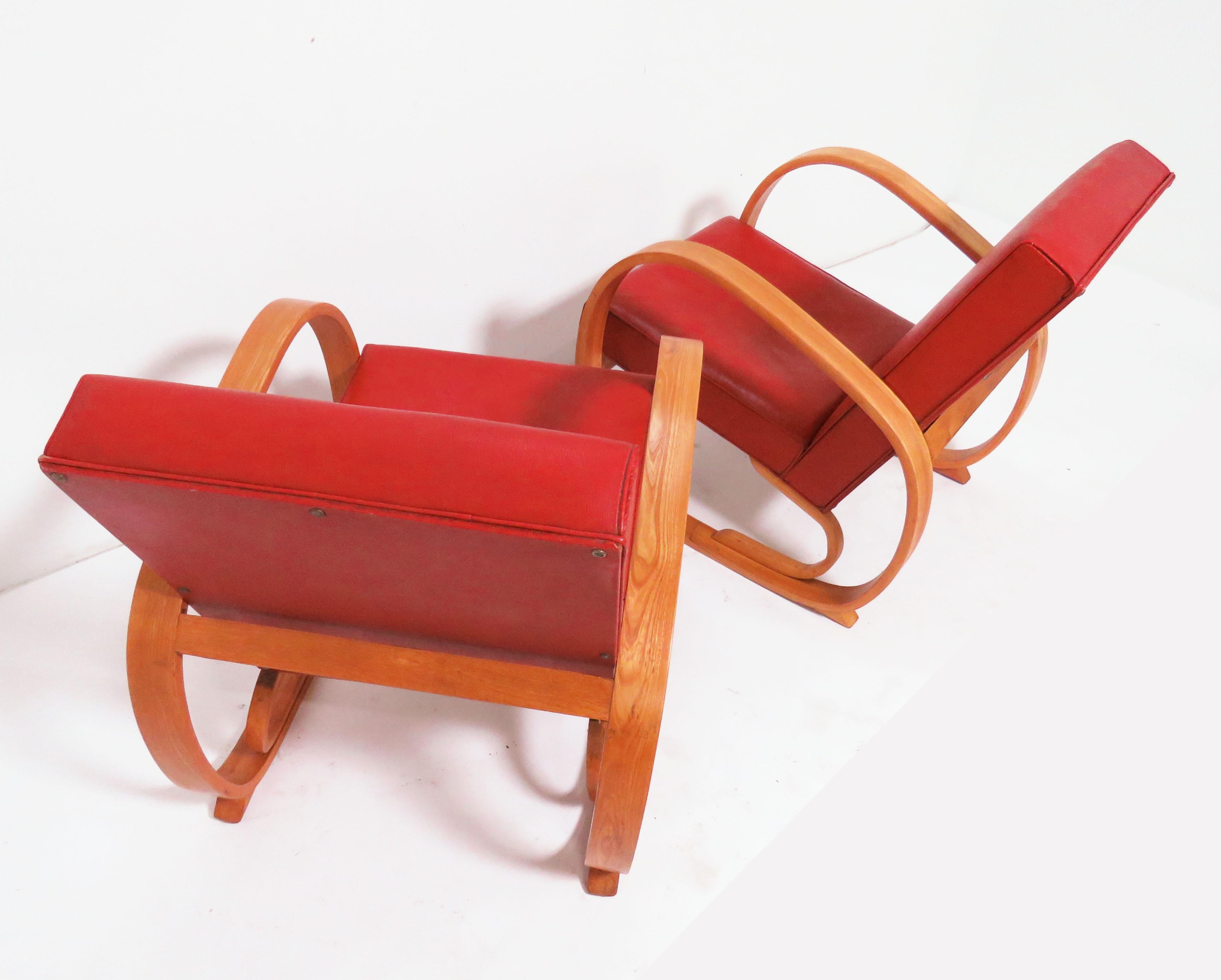 Pair of Art Deco Bentwood Club Chairs, circa 1930s 1