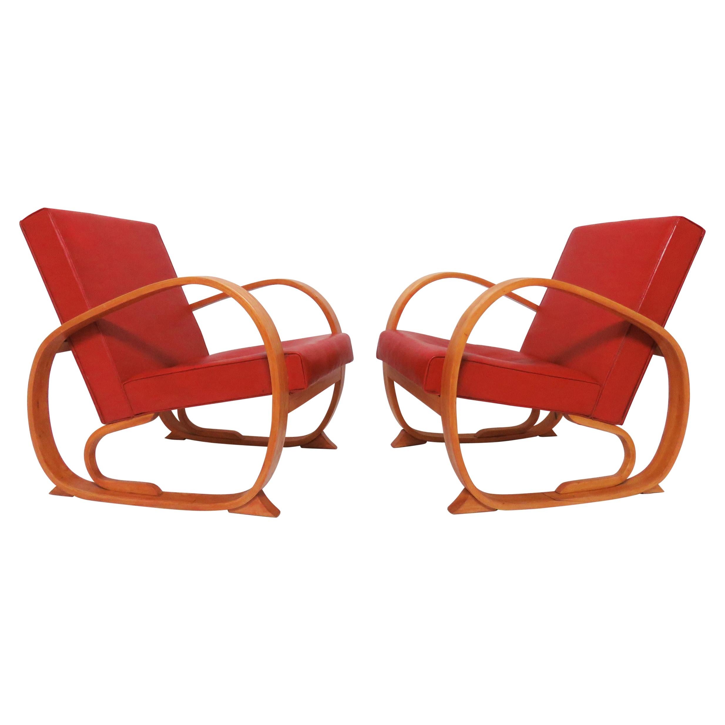Pair of Art Deco Bentwood Club Chairs, circa 1930s