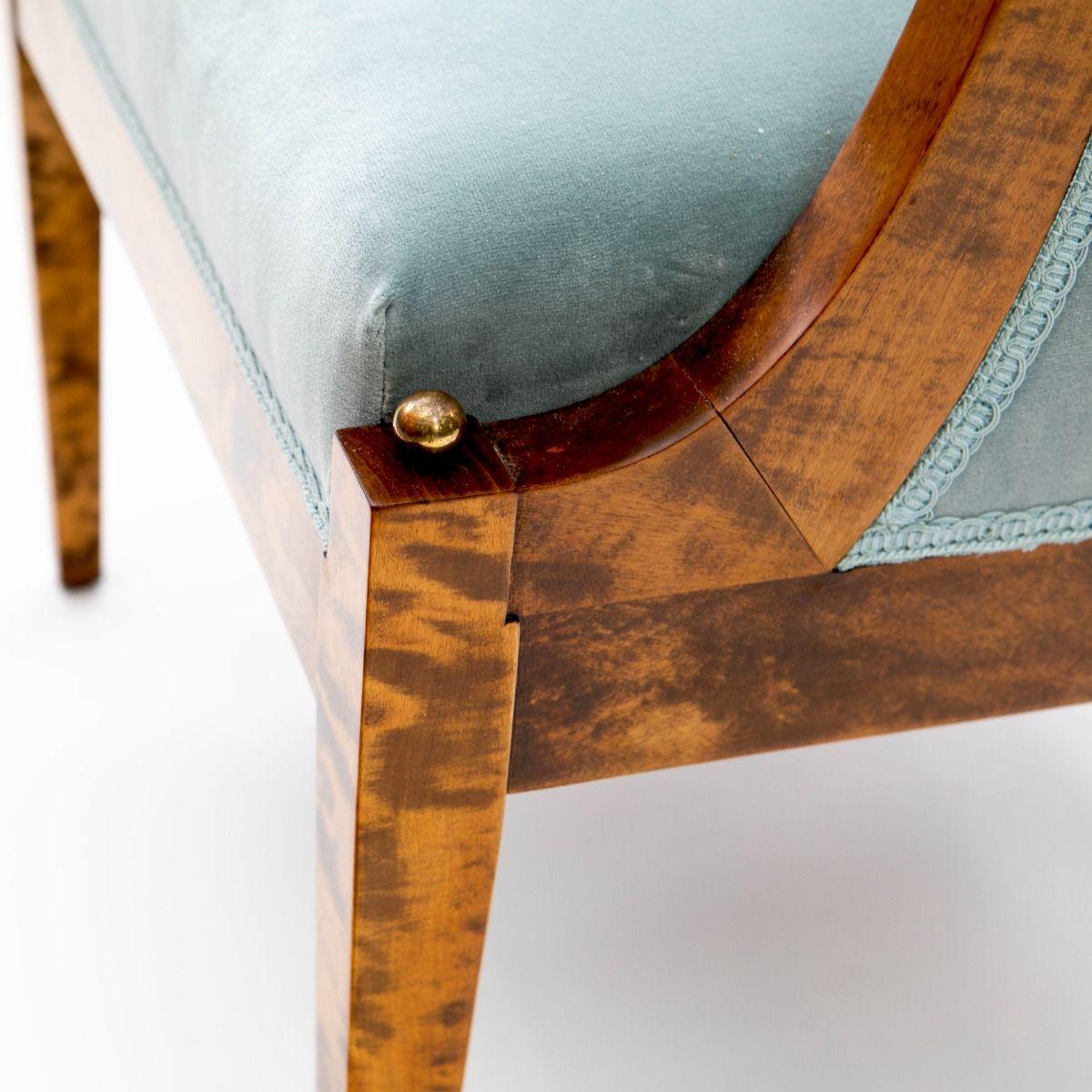 Pair of Art Deco Bergère Armchairs in Flamed Birch with Petrol Velvet Upholstery In Good Condition In Kastrup, DK