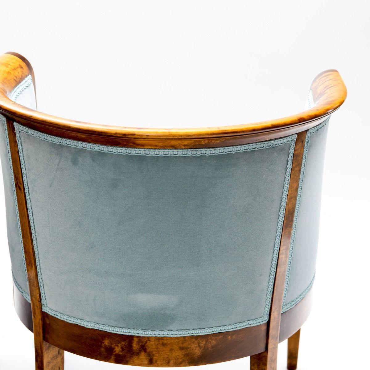Brass Pair of Art Deco Bergère Armchairs in Flamed Birch with Petrol Velvet Upholstery