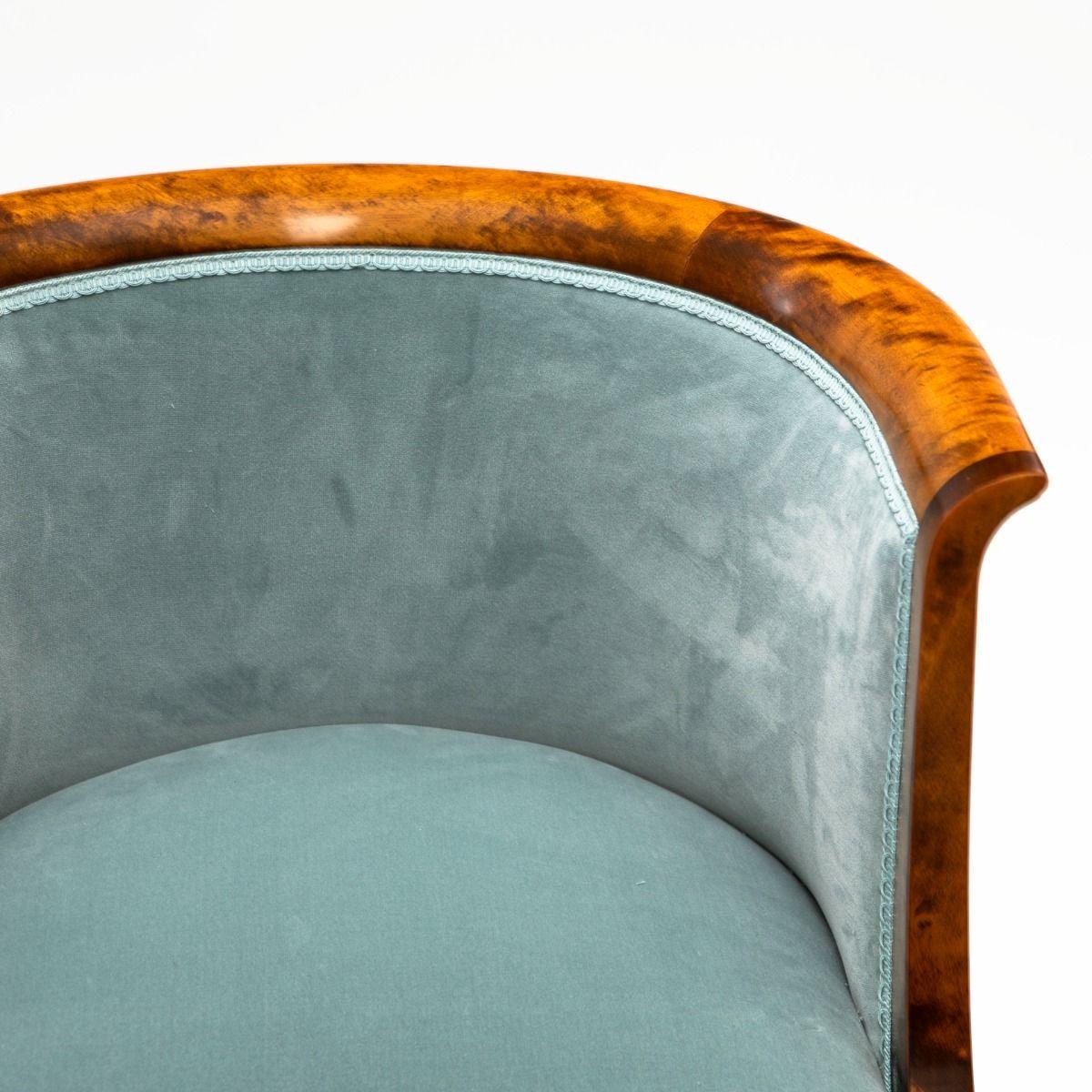 Pair of Art Deco Bergère Armchairs in Flamed Birch with Petrol Velvet Upholstery 2