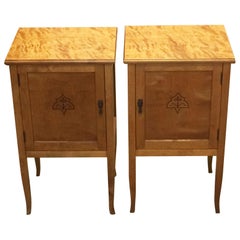 Pair of Art Deco Biedermeier Style Inlaid Bedside Tables