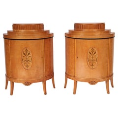 Pair of Art Deco Birch Demi Lune Cabinets