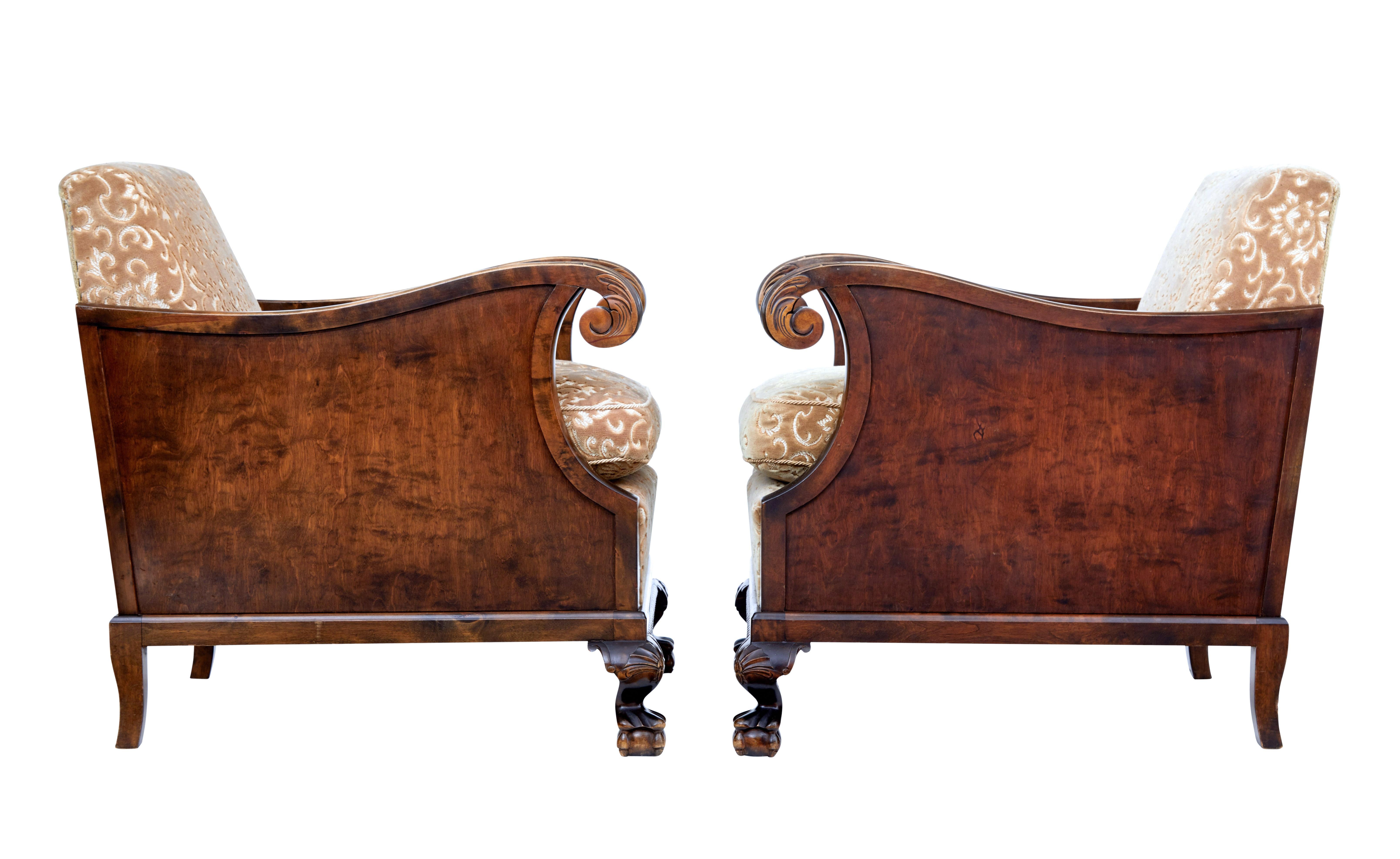Woodwork Pair of Art Deco Birch Scandinavian Armchairs