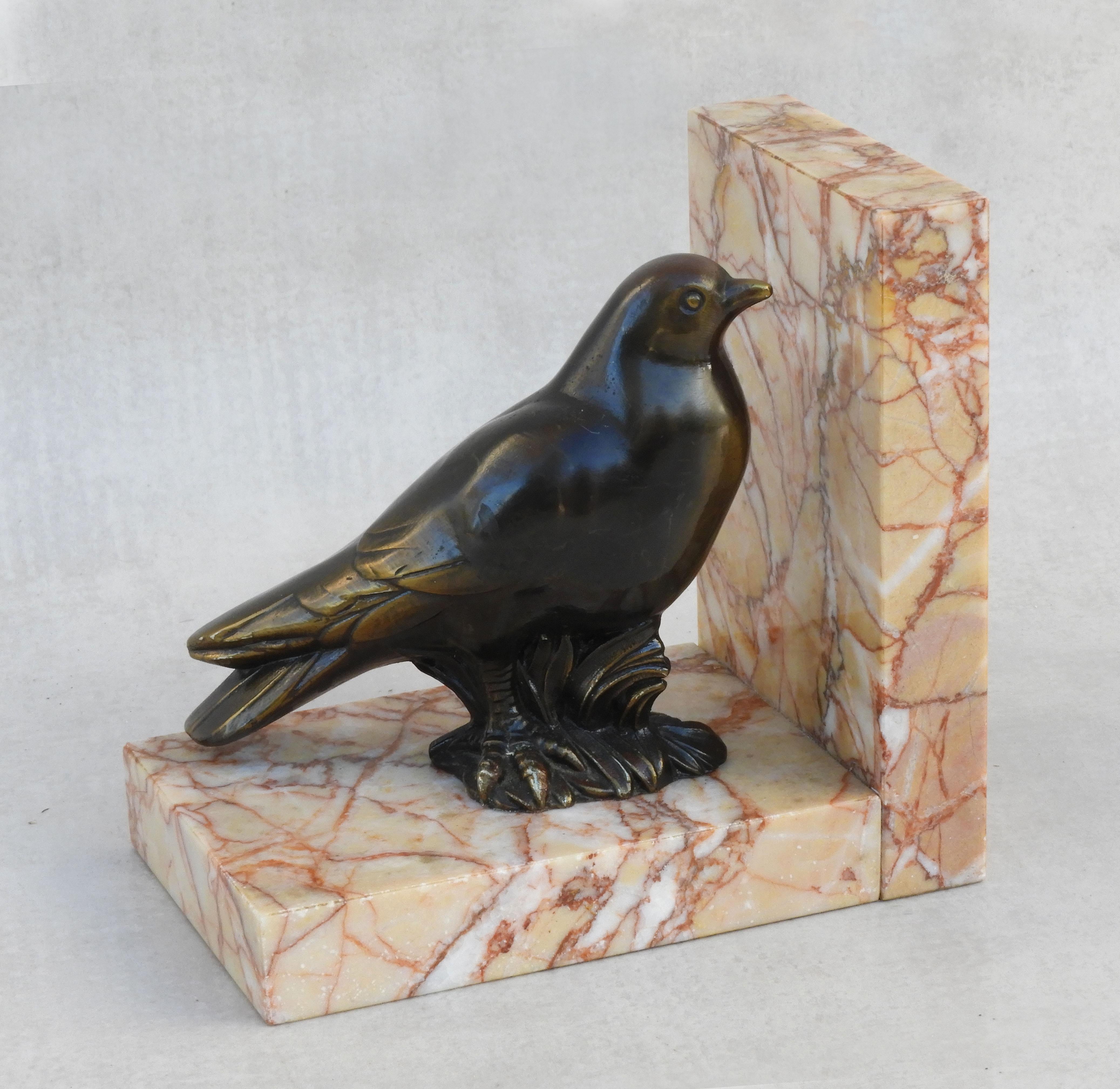 Bronzed Pair of Art Deco Bird Book Ends C1930s France For Sale