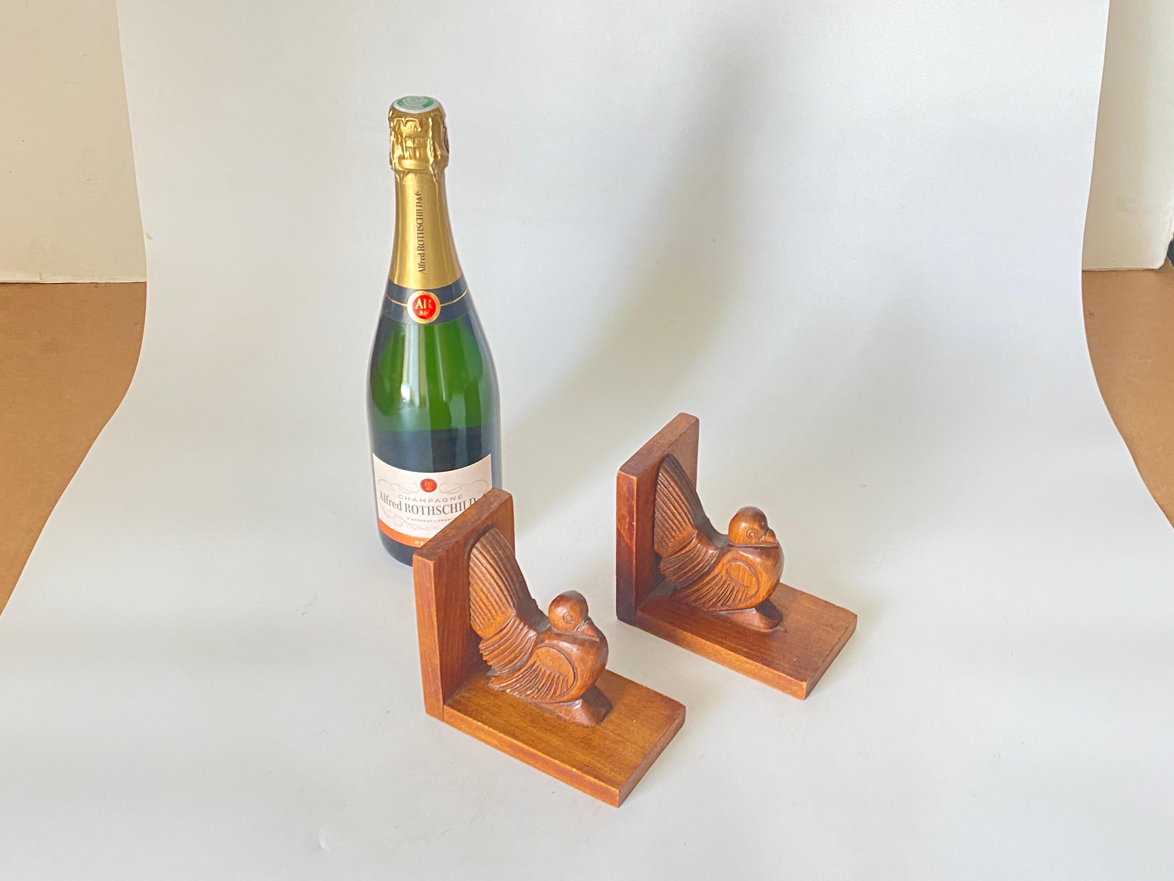Pair of Art Deco Birds Book ends, Wood, Brown, France, 1940 For Sale 4