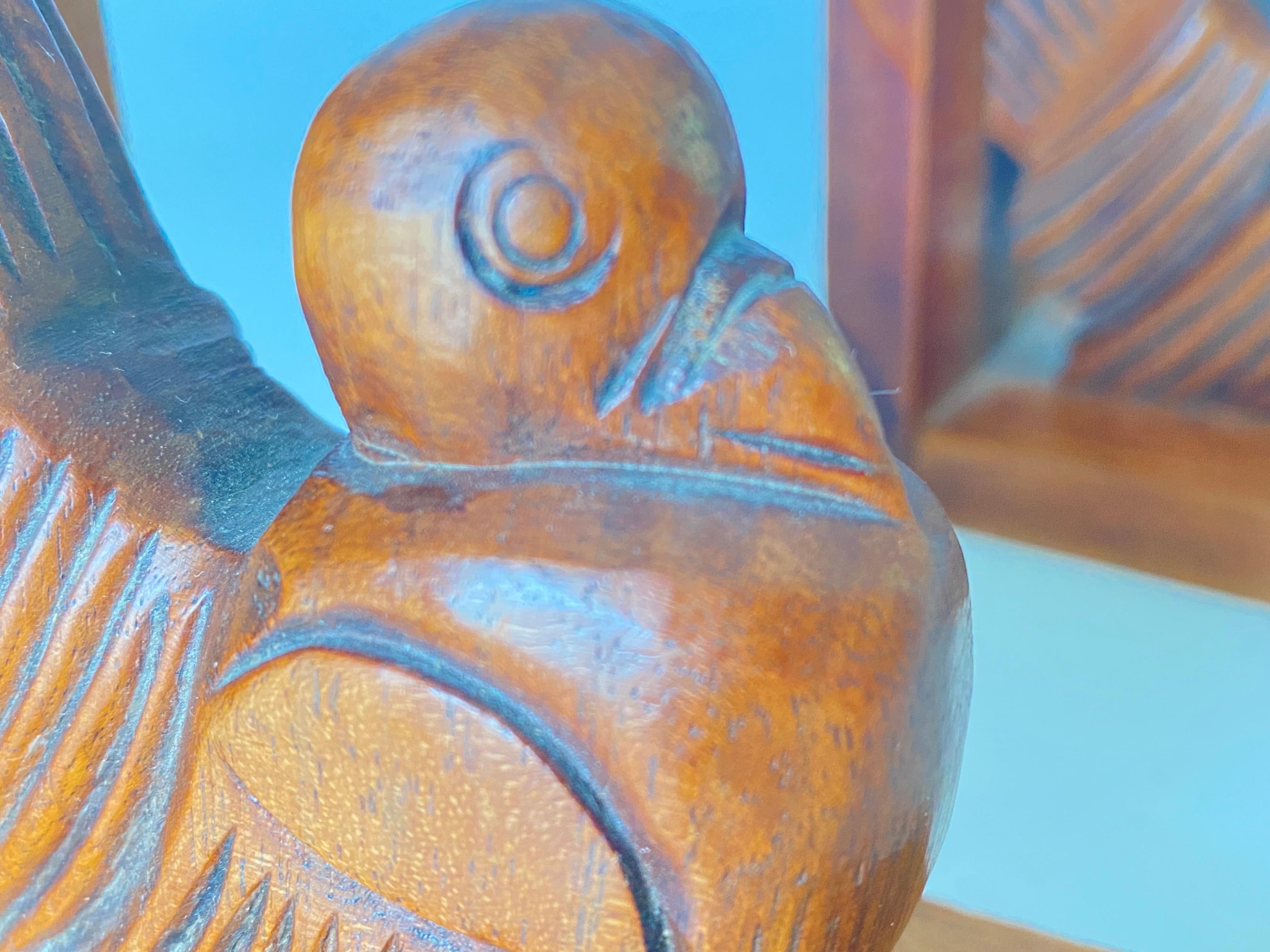 Pair of Art Deco Birds Book ends, Wood, Brown, France, 1940 For Sale 1